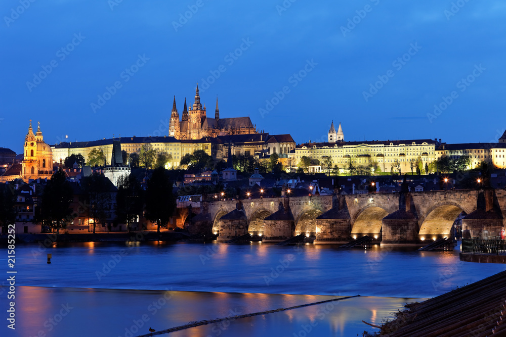 Prague, Charles Bridge and Prague Castle Hradcany at night