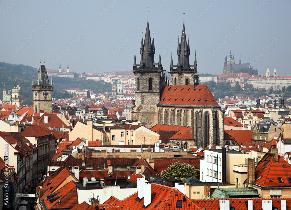 Prague, city skyline view and the Powder