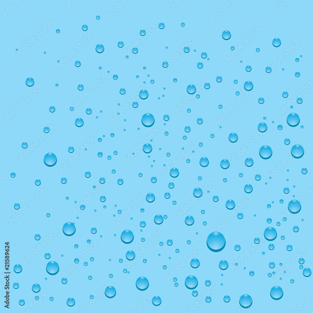 blue background with realistic water drops