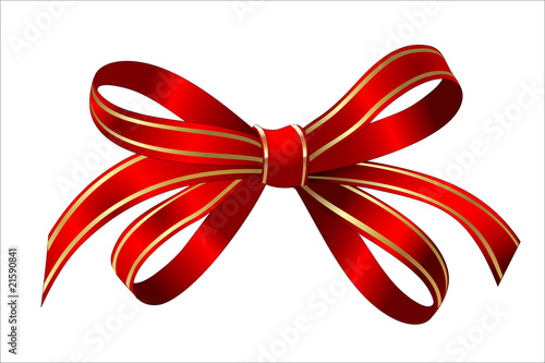 White vector gift box with red gold bow isolated on white