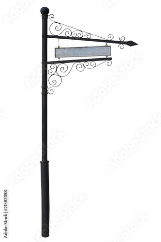 Metal Sign on street pole . Isolated with clipping path.