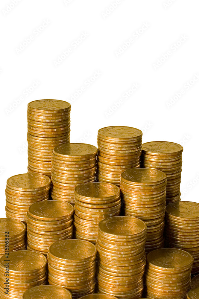 Golden coins isolated on white background Golden coins isolated on white background