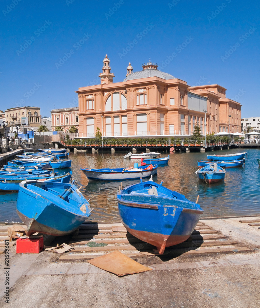 Old port with Margherita Theatre. Bari. Apulia.