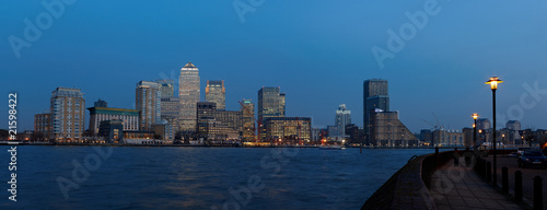 Canary Wharf shorter panorama twilight view #21598422