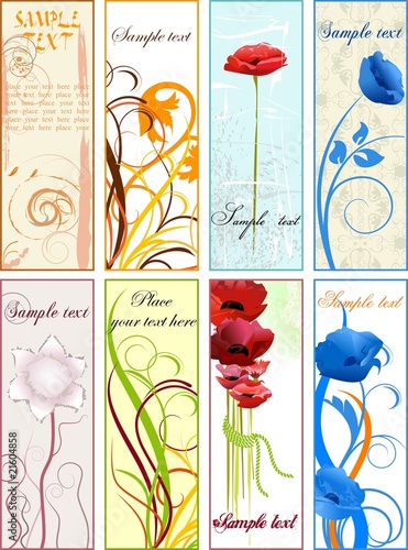 Vertical floral banners or bookmarks
