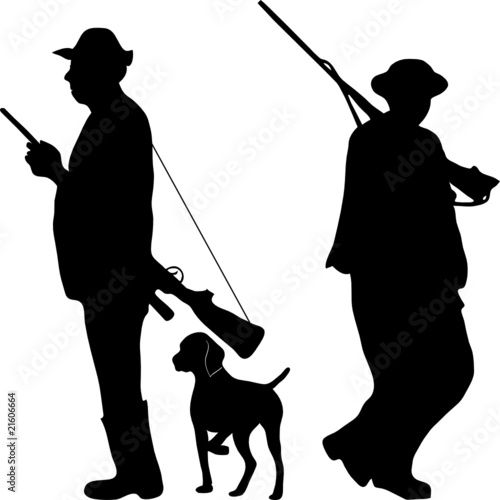 Two hunters with rifles