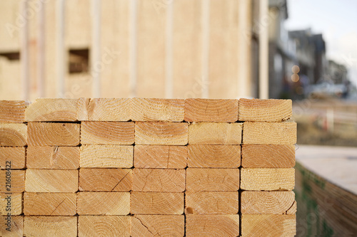 Closeup of Stacks of Lumber at a Construction Site photo