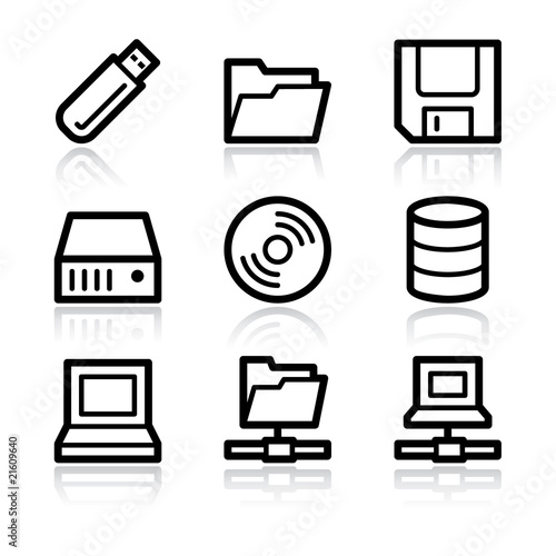 Black contour drives and storage web icons V2