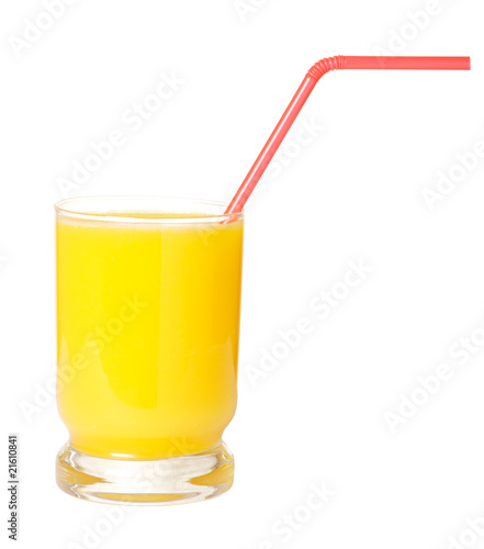 Glass of orange juice on white with clipping path
