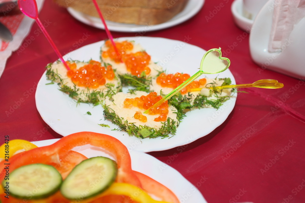 Sandwiches with red roe Sandwiches with red roe