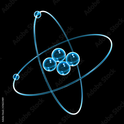 3d Helium Atom made of blue glass