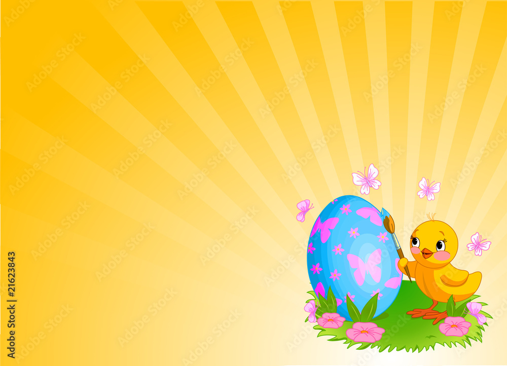 Chicken Painting Easter Egg Background Chicken Painting Easter Egg Background