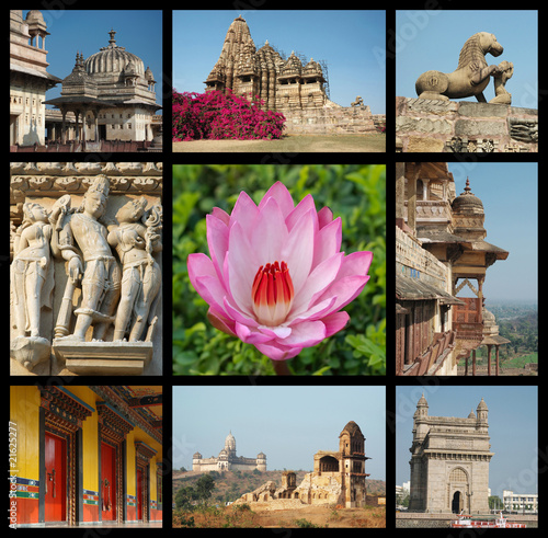 Photography Go India collage - background with travel photos of Indian landm