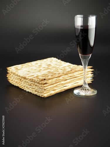 Jewish feast Passover traditional food Matza and red wine photo