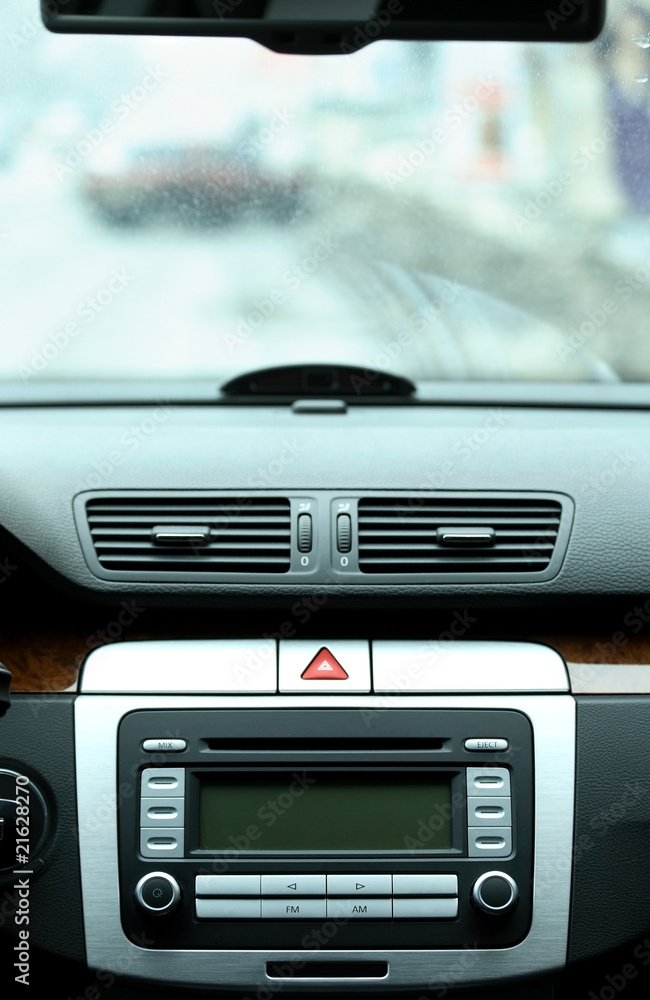 Modern luxury car interior, windshield