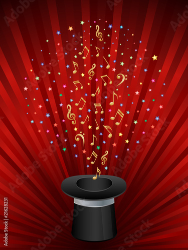 Music background with a magic top hat.