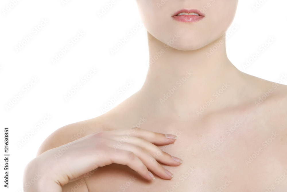close up of beautiful young woman over white close up of beautiful young woman over white