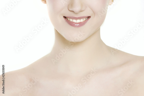close up portrait of young beautiful woman over white