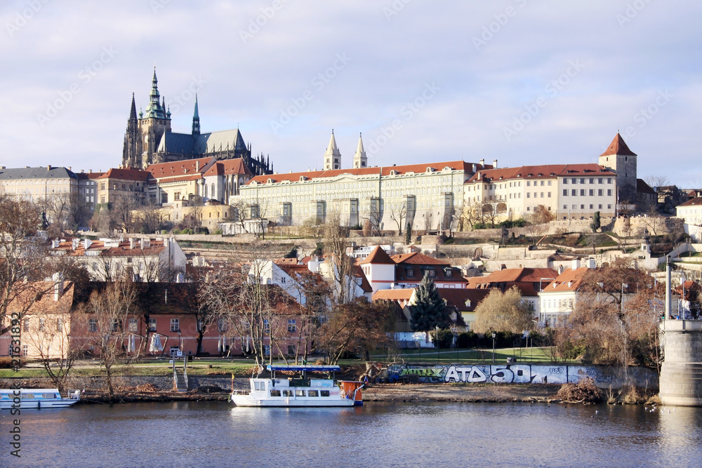 View on Prague gothic Castle above River Vltava