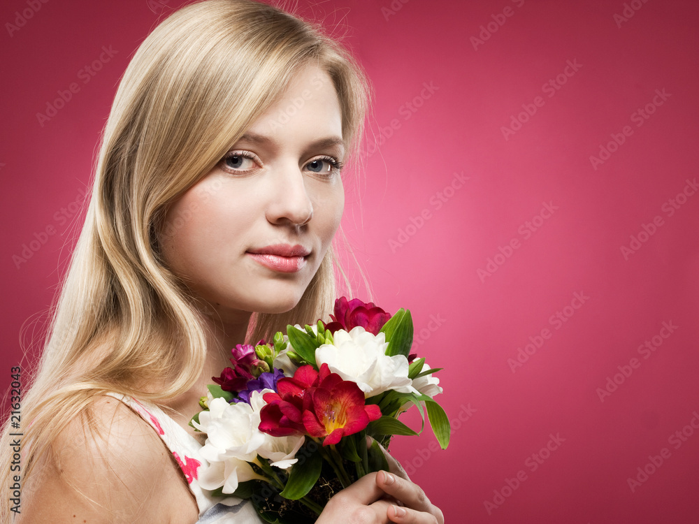 girl with pink flowers