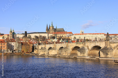 Colorful Prague gothic Castle with the Charles Bridge © Kajano
