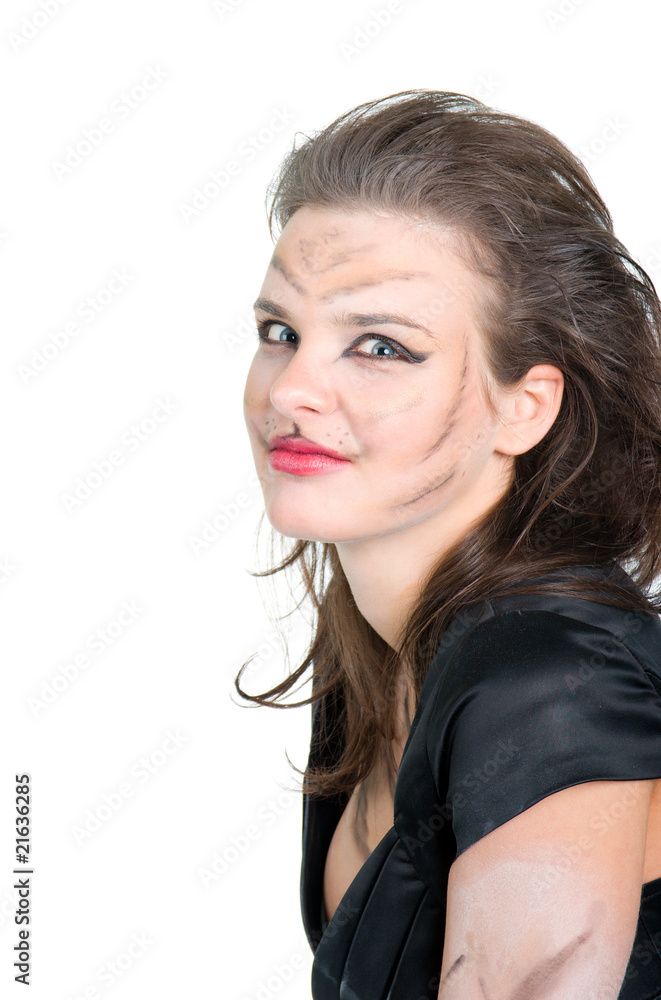 girll in cat make-up and bodyart girll in cat make-up and bodyart