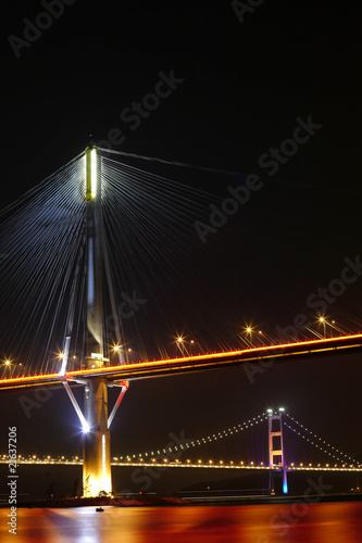 Ting Kau Bridge and Tsing ma Bridge at evening, in Hong Kong © leungchopan