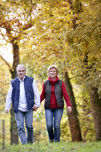 Couple de seniors se baladant à la camapgne