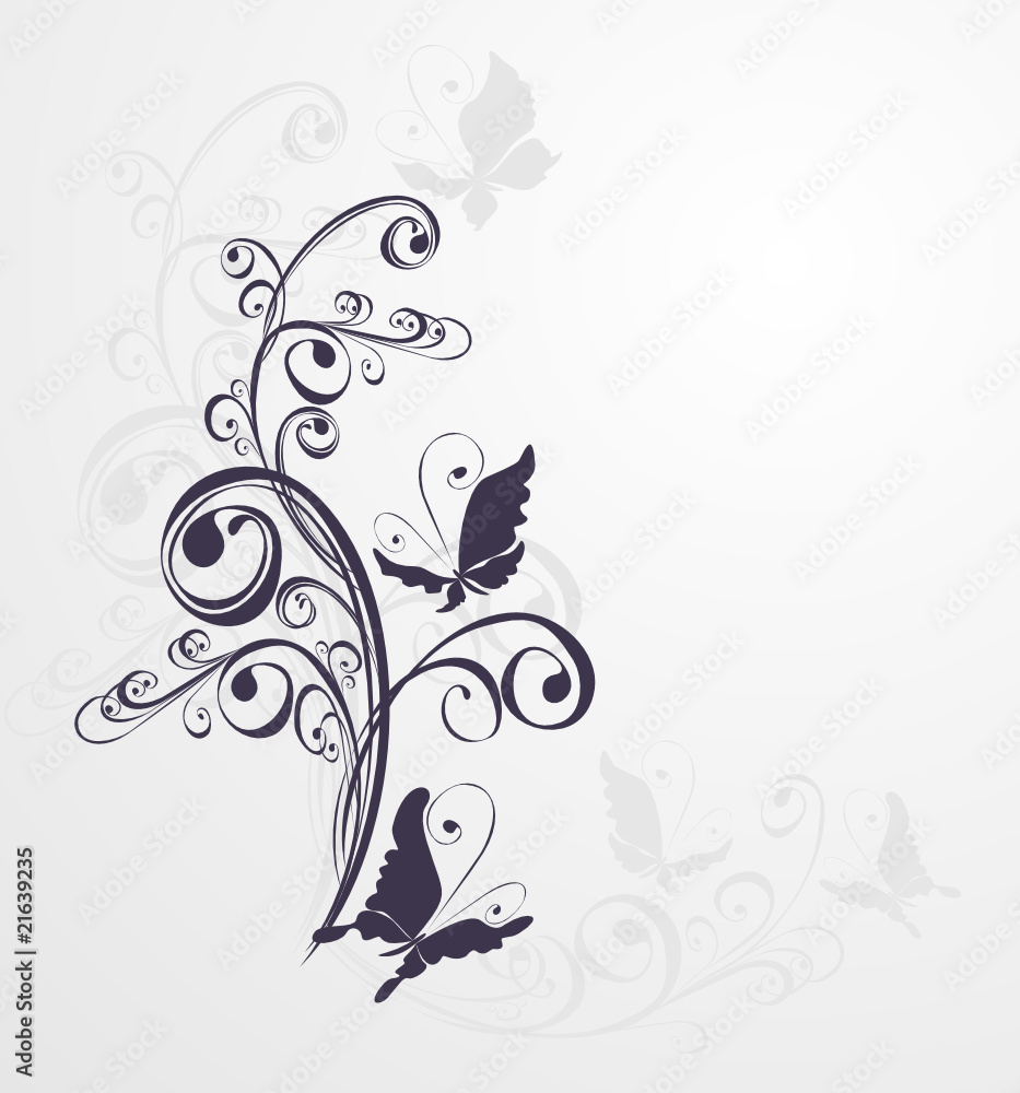 butterfly and floral ornament, Element for design, vector butterfly and floral ornament, Element for design, vector