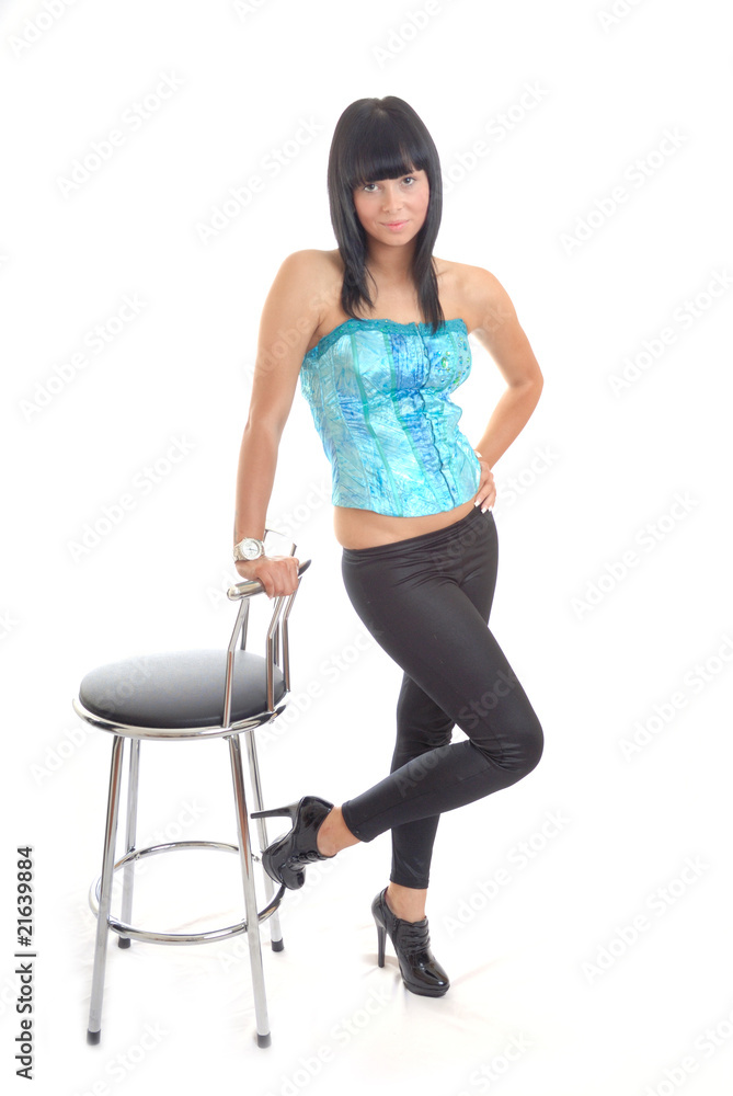 Fototapeta premium Pretty girl with stool
