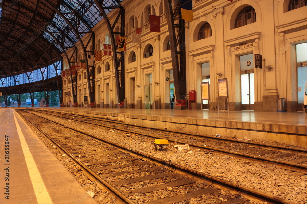Track and platforms of France station, Barcelona, Spain