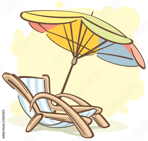 chaise-longue and parasol