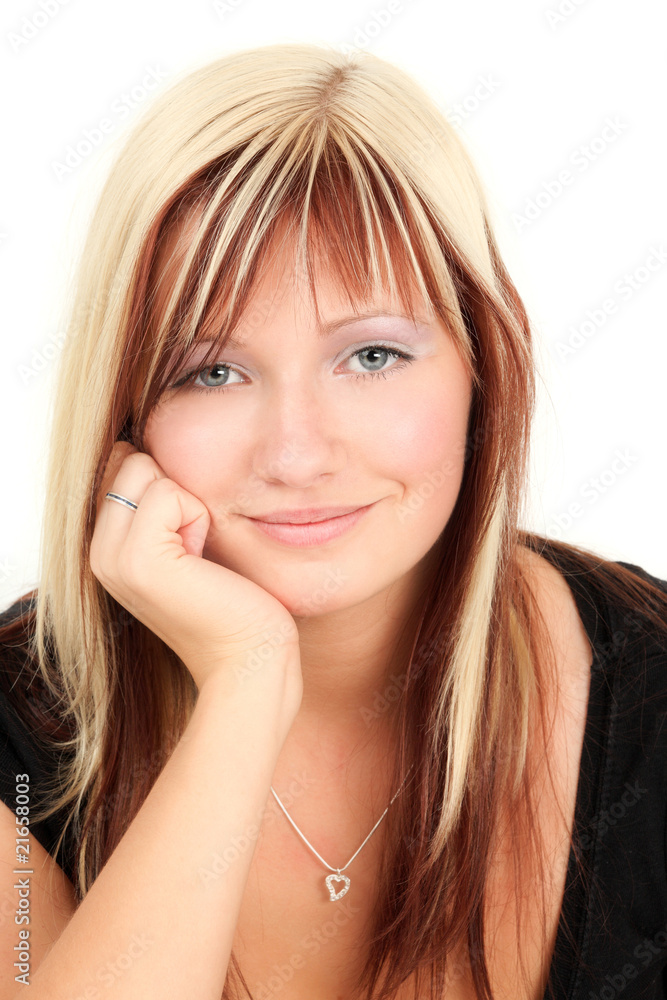 Portrait of young smiling blonde woman, studio shot Portrait of young smiling blonde woman, studio shot