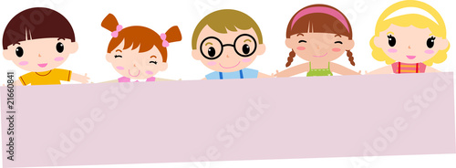 Happy children holding a banner