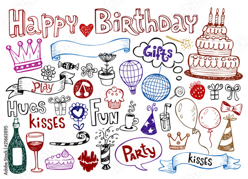 Photography Set of Birthday doodles. Vector illustration.