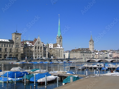 Zurich with Fraumuenster and Peterskirche