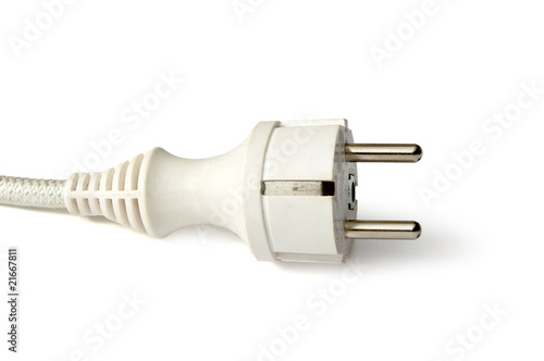 electric gray plug on white background