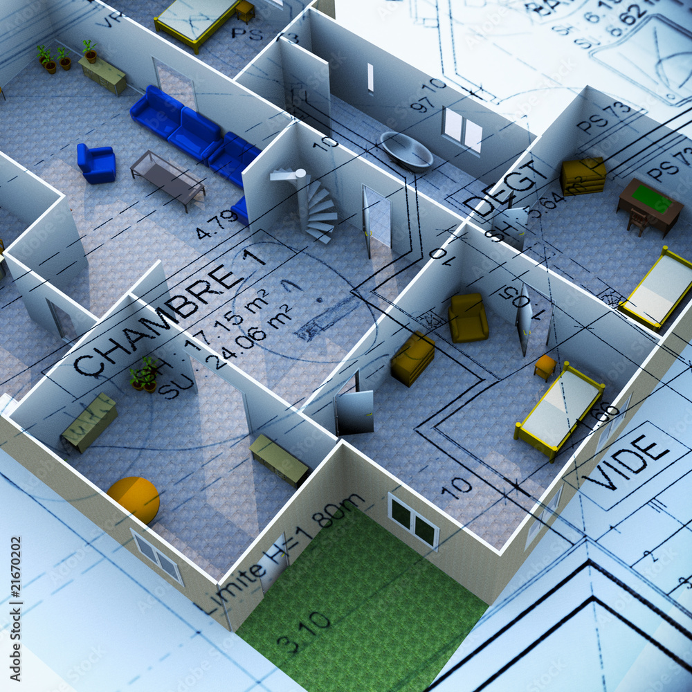 Plan maison 3D Photos | Adobe Stock