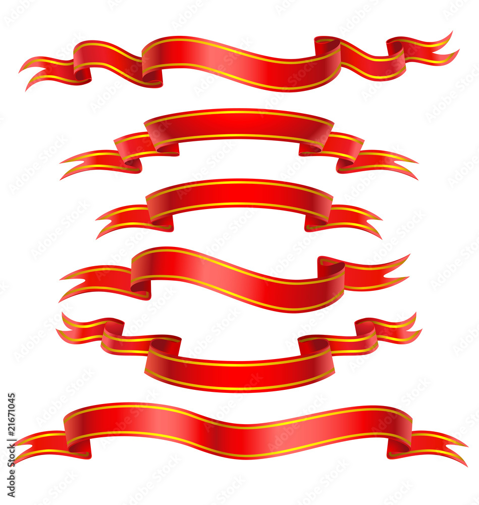 Red Banners with gold strokes. Vector illustration. Red Banners with gold strokes. Vector illustration.