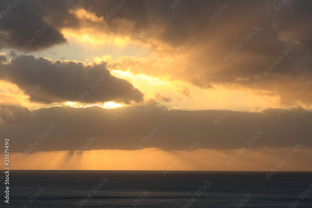 Colorful sunset in the Caribbean over ocean