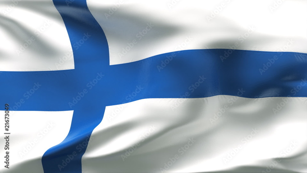 Creased FinLAND flag in wind with seams and wrinkle Creased FinLAND flag in wind with seams and wrinkle