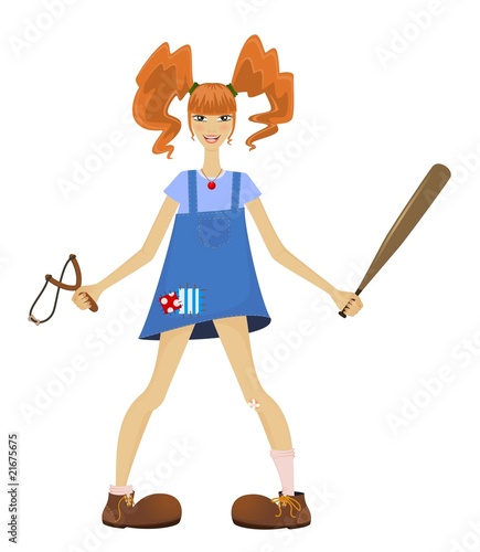 girl teenager with red hairs in style of Pippi Longstocking