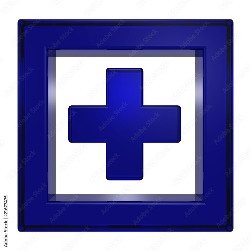 Fototapeta premium Blue cross in the square isolated on white