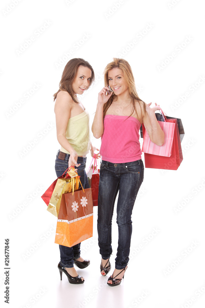 isolated two shopping women