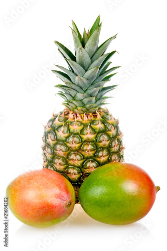 Ripe pineapple and mango fruits