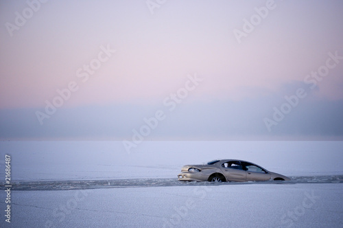 Car in the sea, car struck in the ice © ibajars