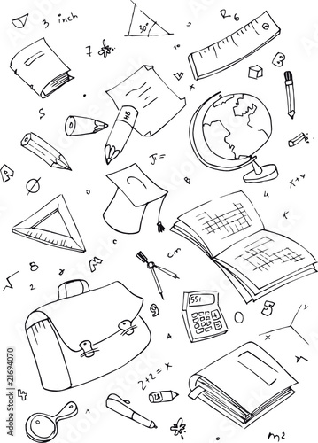 illustraition of school subjects, hand drawn design set.