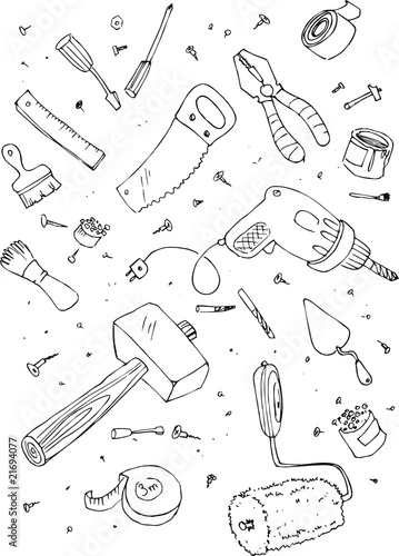 illustraition of tools, hand drawn design set photo