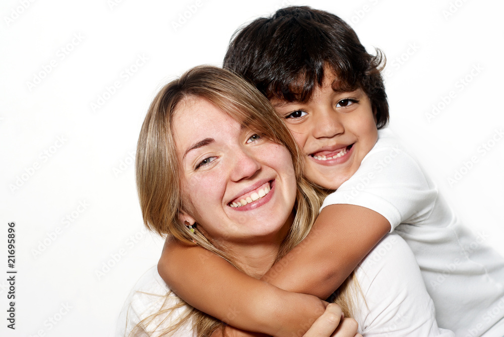 Mother with the son isolated over white background Mother with the son isolated over white background
