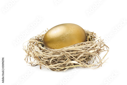 golden nest egg isolated on white photo